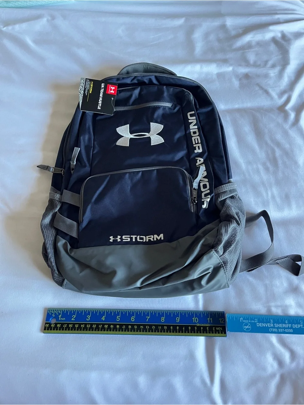 Under Armour UA Team Hustle Storm Backpack Navy Blue Unisex Laptop School Bag